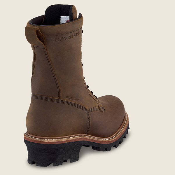 Red Wing Safety Boots Mens Brown - Loggermax - 9-inch Insulated Waterproof Toe Logger - 6571328-LD